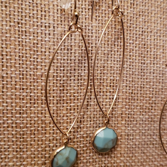 Gold Plated Drop Earrings Enhanced turquoise and c - Picture 2 of 4